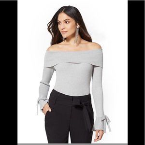 7th Avenue Silver Metallic Off Shoulder Sweater M